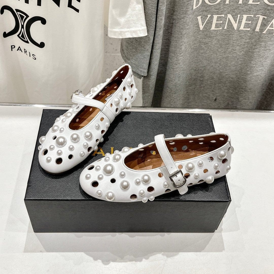 ALAIA PEARL MARY JANE SHOES WHITE LAMBSKIN - 35