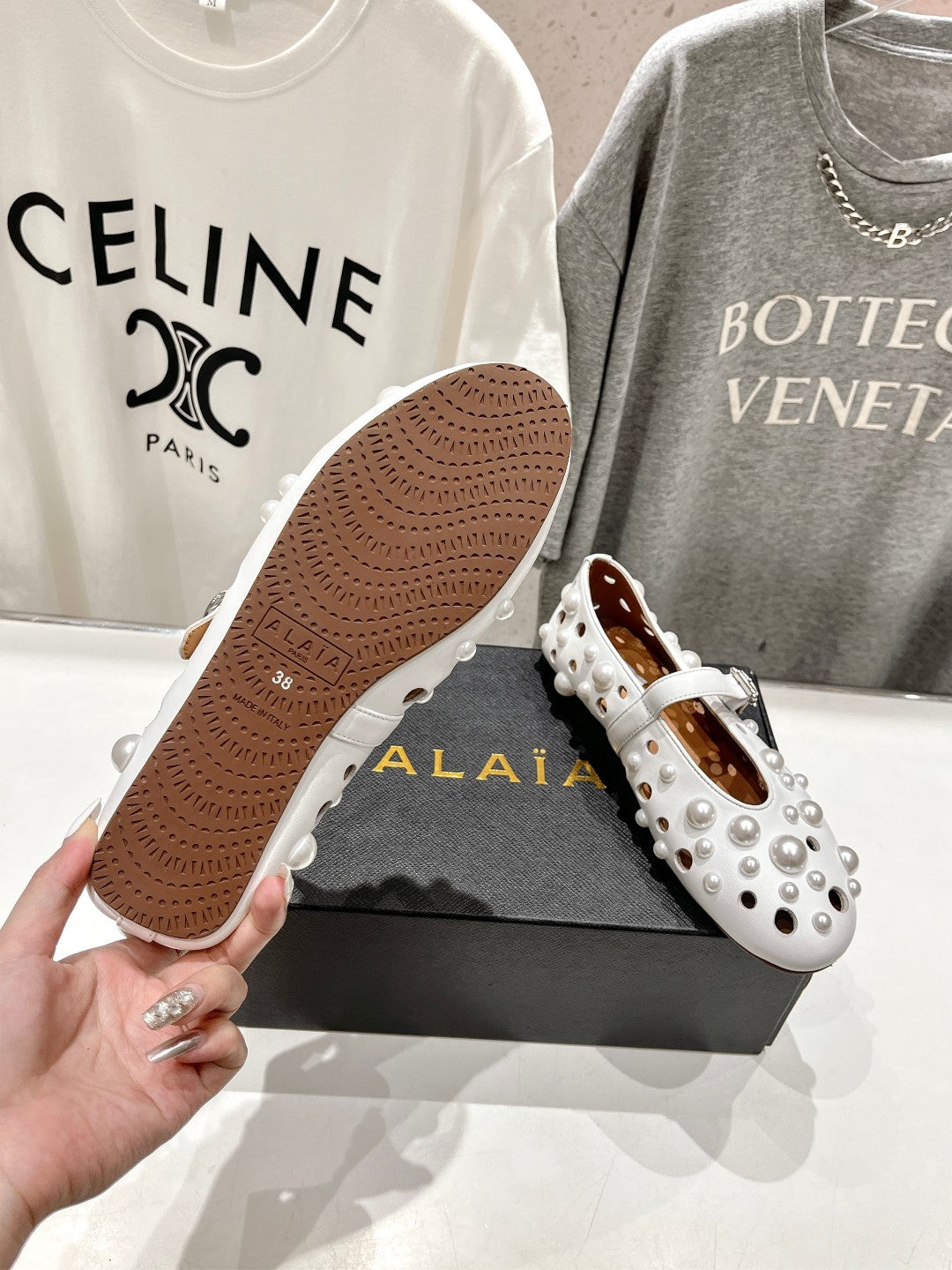 ALAIA PEARL MARY JANE SHOES WHITE LAMBSKIN - 35