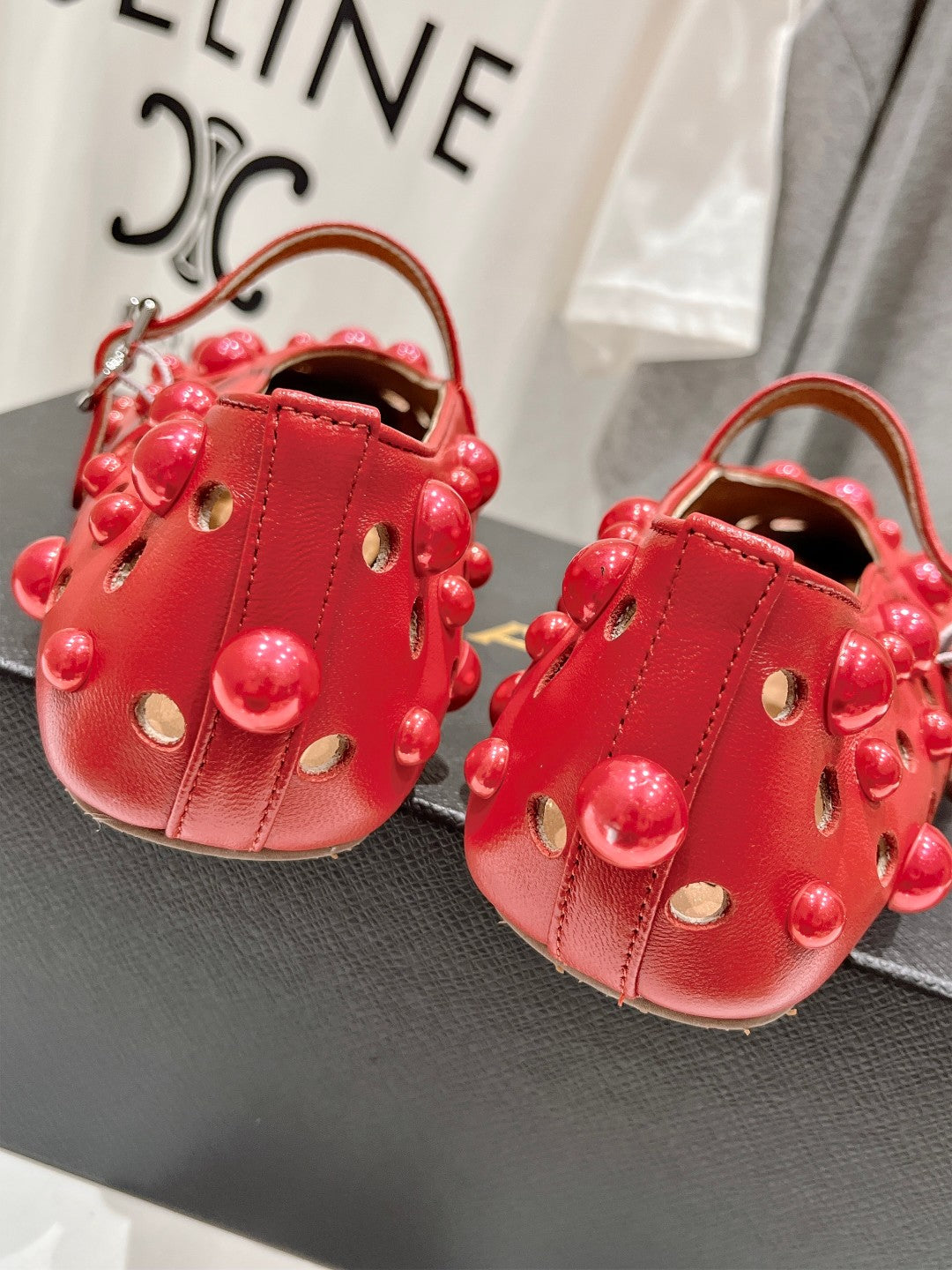 ALAIA PEARL MARY JANE SHOES IN ROSE RED LAMBSKIN - 35