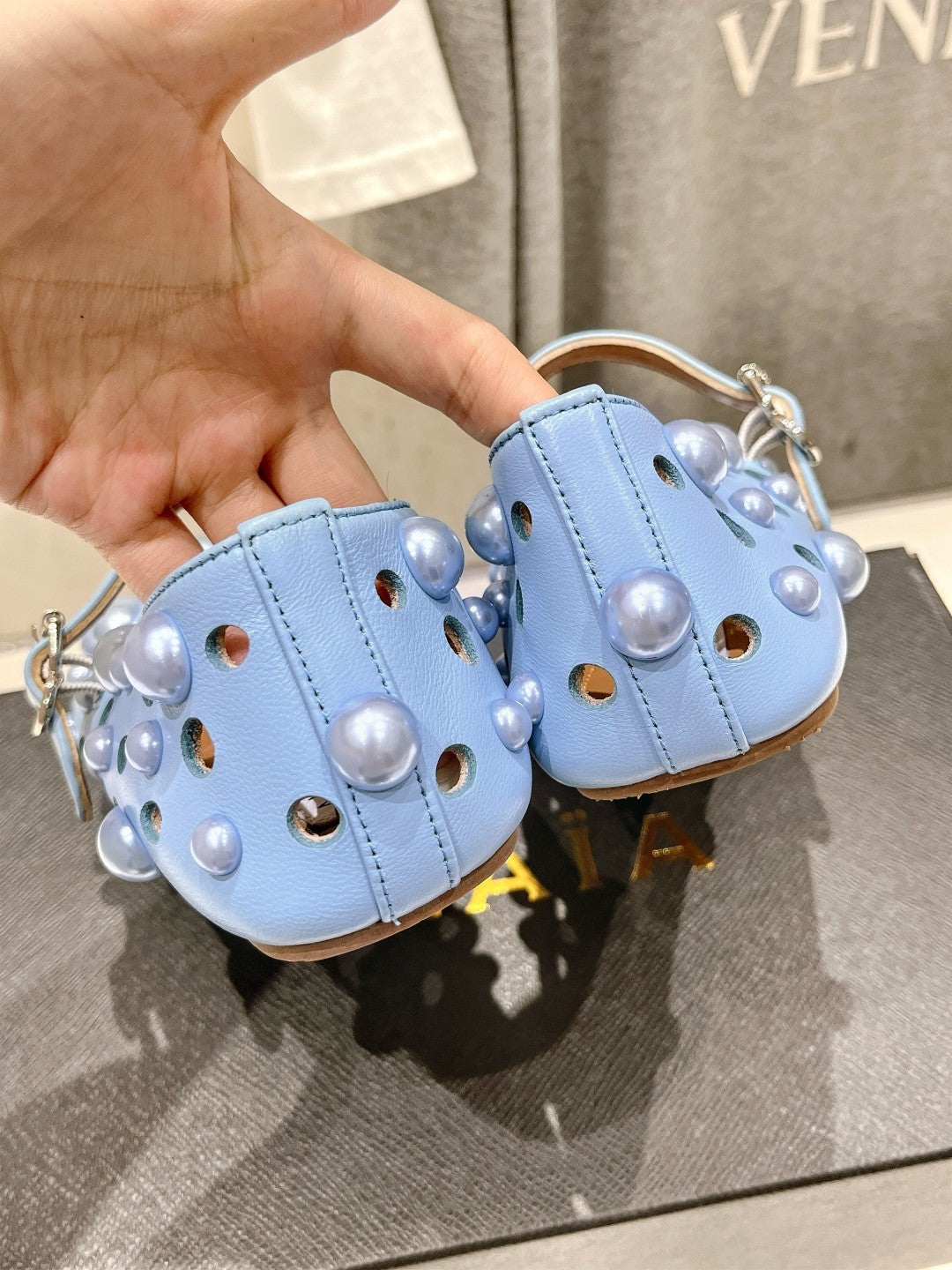ALAIA PEARL MARY JANE SHOES IN LIGHT BLUE LAMBSKIN - 35