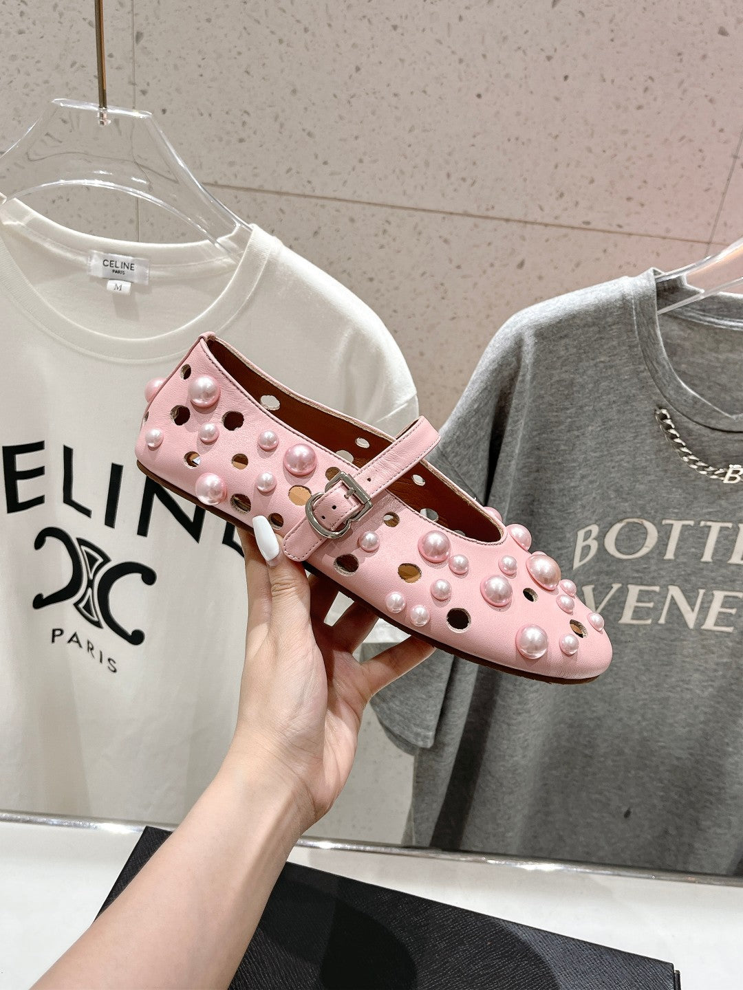 ALAIA PEARL MARY JANE SHOES IN LIGHT PINK LAMBSKIN - 35