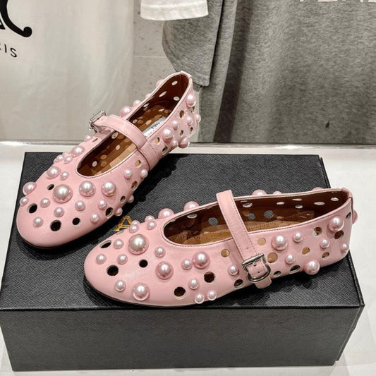 ALAIA PEARL MARY JANE SHOES IN LIGHT PINK LAMBSKIN - 35