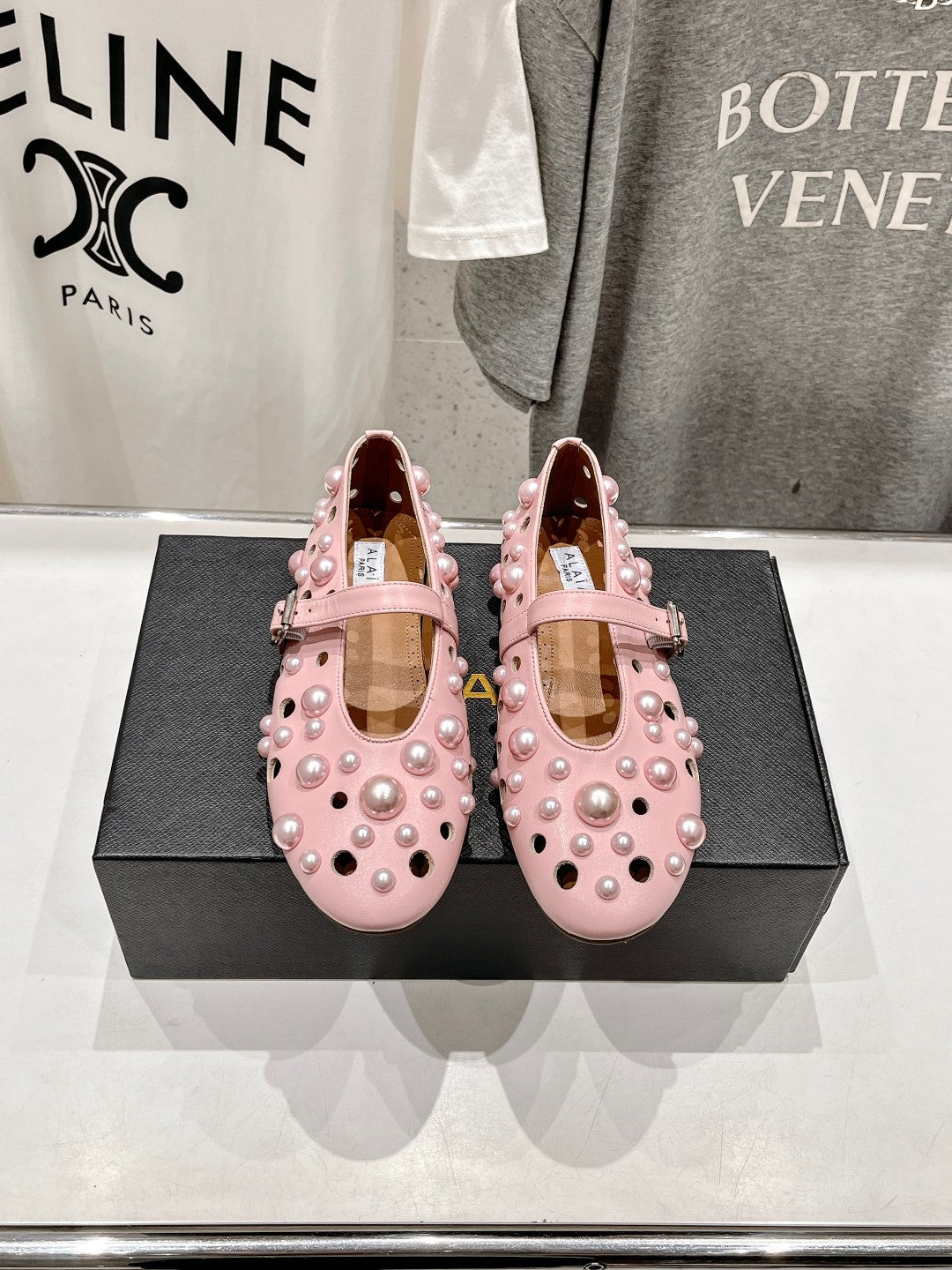 ALAIA PEARL MARY JANE SHOES IN LIGHT PINK LAMBSKIN - 35