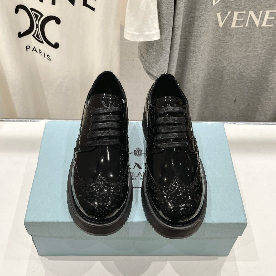 PRA BRUSHED LEATHER DERBY SHOES GLOSSY BLACK - 35