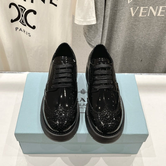 PRA BRUSHED LEATHER DERBY SHOES GLOSSY BLACK - 35
