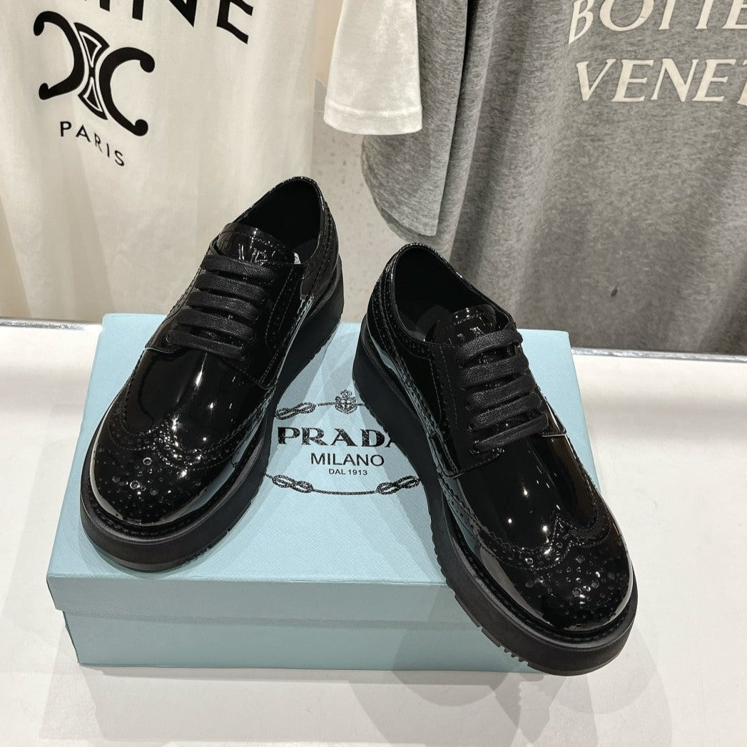 PRA BRUSHED LEATHER DERBY SHOES GLOSSY BLACK - 35