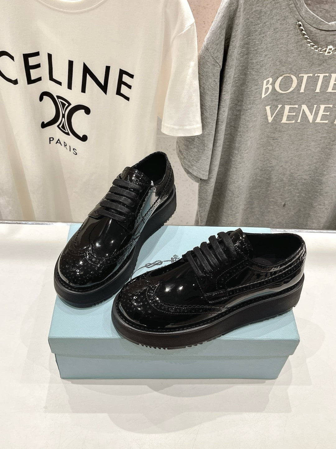 PRA BRUSHED LEATHER DERBY SHOES GLOSSY BLACK - 35
