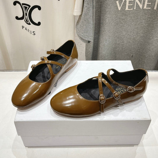 BALLET FLAT WITH CROSSOVER STRAP IN SEPIA BROWN LAMBSKIN - 35