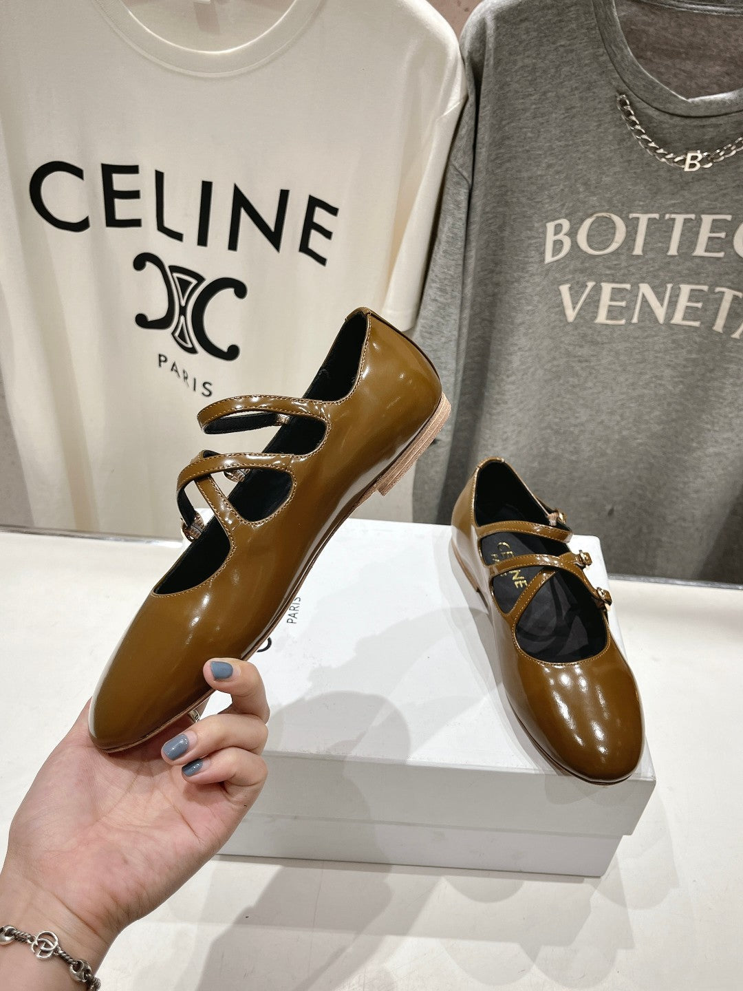 BALLET FLAT WITH CROSSOVER STRAP IN SEPIA BROWN LAMBSKIN - 35