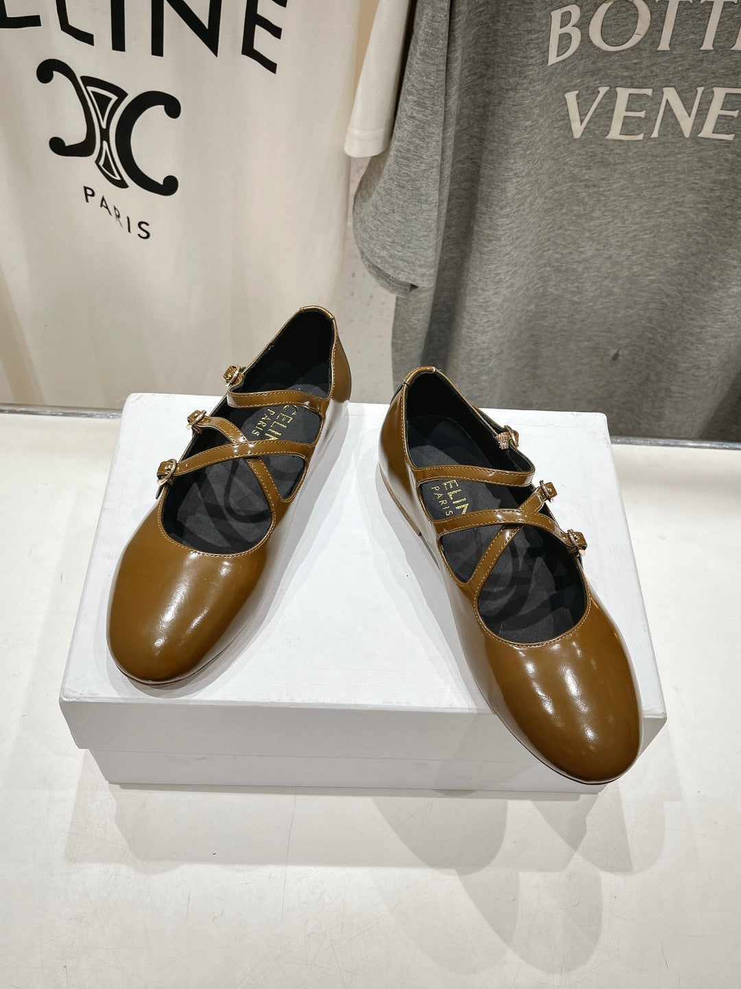 BALLET FLAT WITH CROSSOVER STRAP IN SEPIA BROWN LAMBSKIN - 35