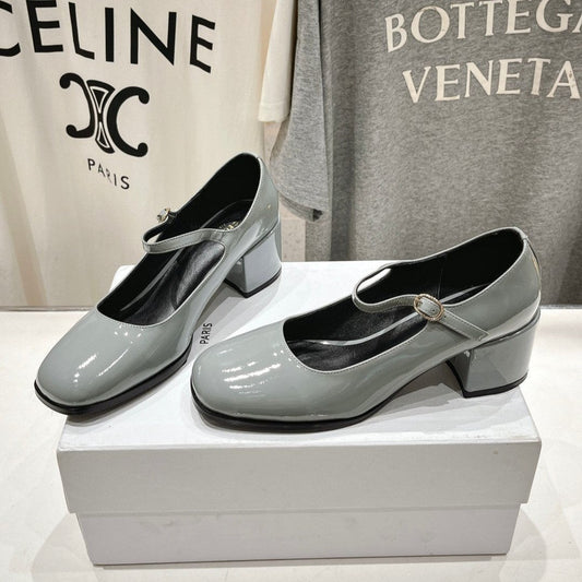 MEDIUM - HEEL MARY JANE SHOES IN SMOKE GREY GLOSSY CALFSKIN - 35