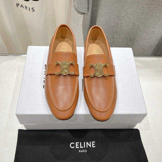 TRIOMPHE LOAFER IN BRONZE BROWN SMOOTH CALFSKIN GOLD HARDWARE - 35