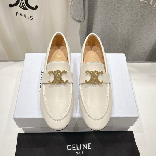 TRIOMPHE LOAFER IN WHITE SMOOTH CALFSKIN GOLD HARDWARE - 35