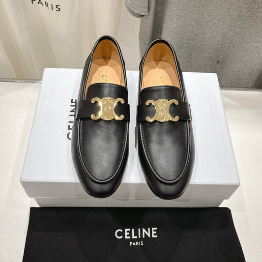 TRIOMPHE LOAFER IN BLACK SMOOTH CALFSKIN GOLD HARDWARE - 35