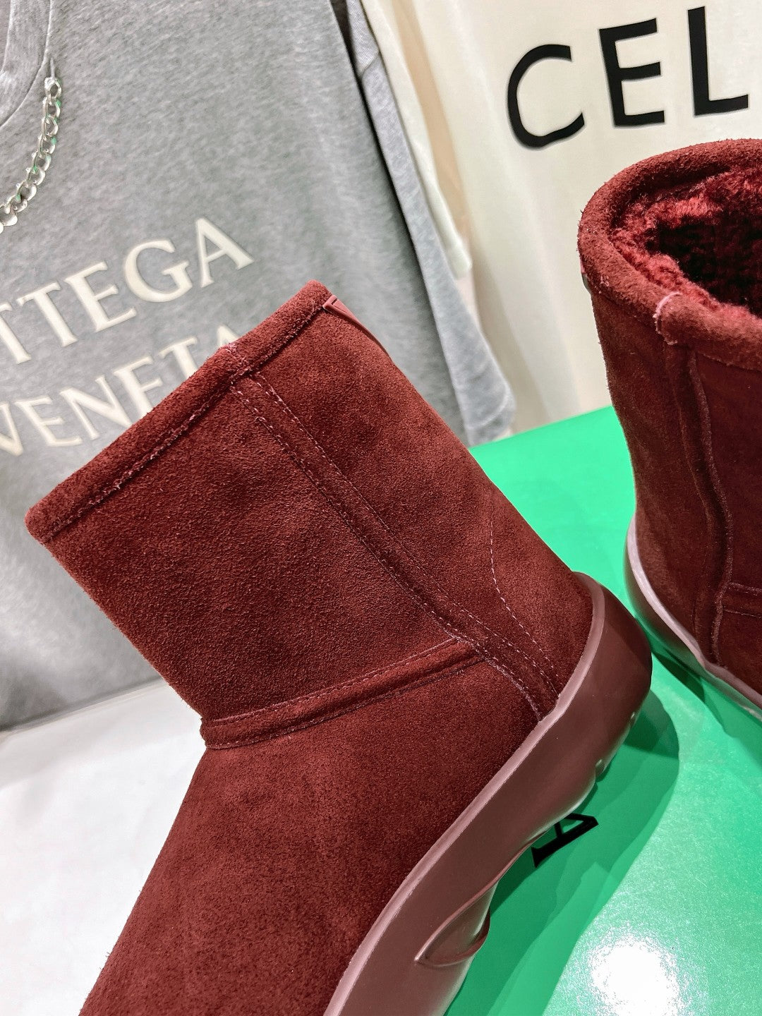 SNAP MINI ANKLE BOOTS IN JAM RED SUEDE AND SHEARLING LINING - 35