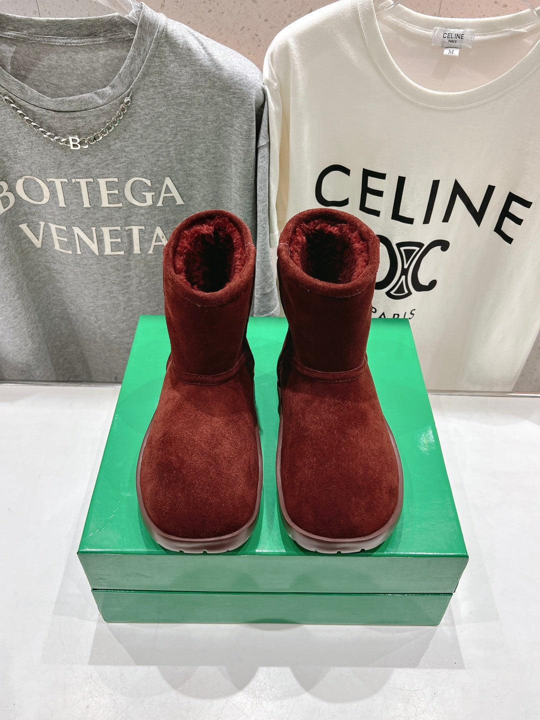 SNAP MINI ANKLE BOOTS IN JAM RED SUEDE AND SHEARLING LINING - 35
