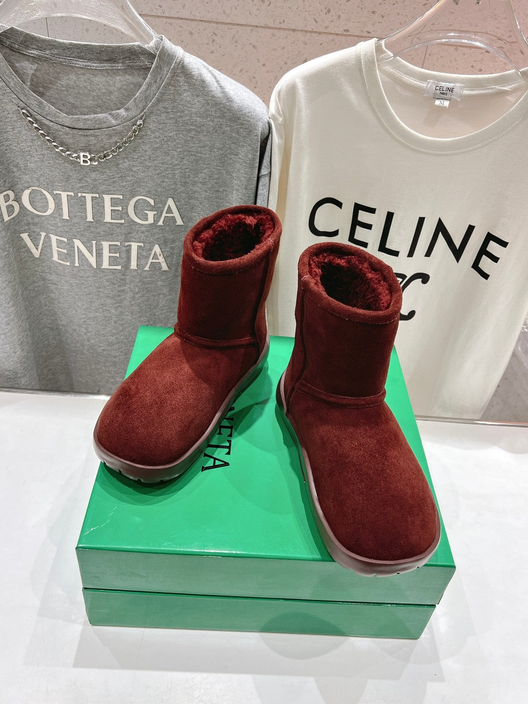 SNAP MINI ANKLE BOOTS IN JAM RED SUEDE AND SHEARLING LINING - 35