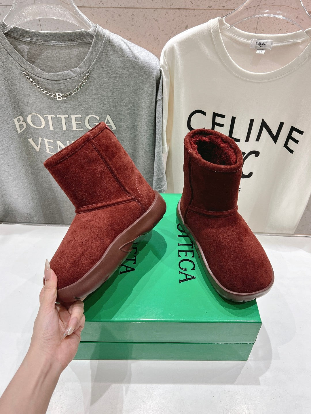 SNAP MINI ANKLE BOOTS IN JAM RED SUEDE AND SHEARLING LINING - 35
