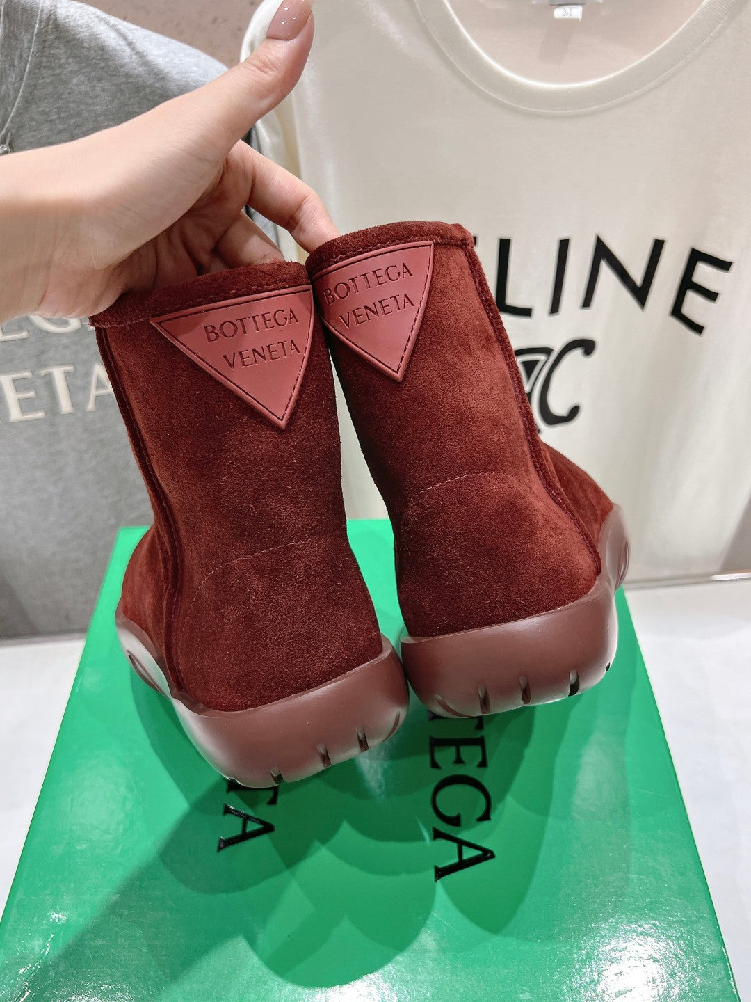 SNAP MINI ANKLE BOOTS IN JAM RED SUEDE AND SHEARLING LINING - 35