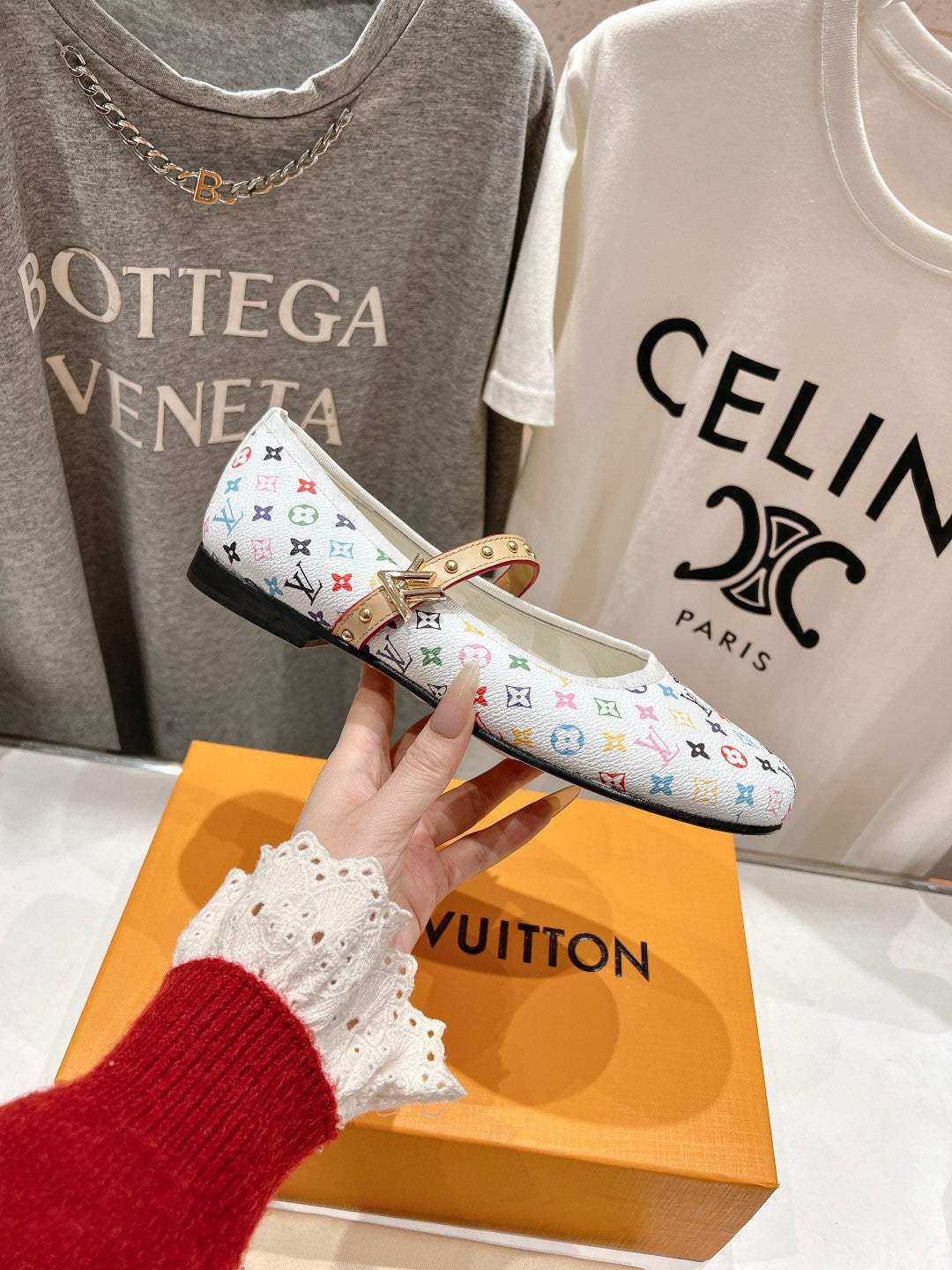 MARY JANE FLAT IN WHITE MONOGRAM CALFSKIN - 35