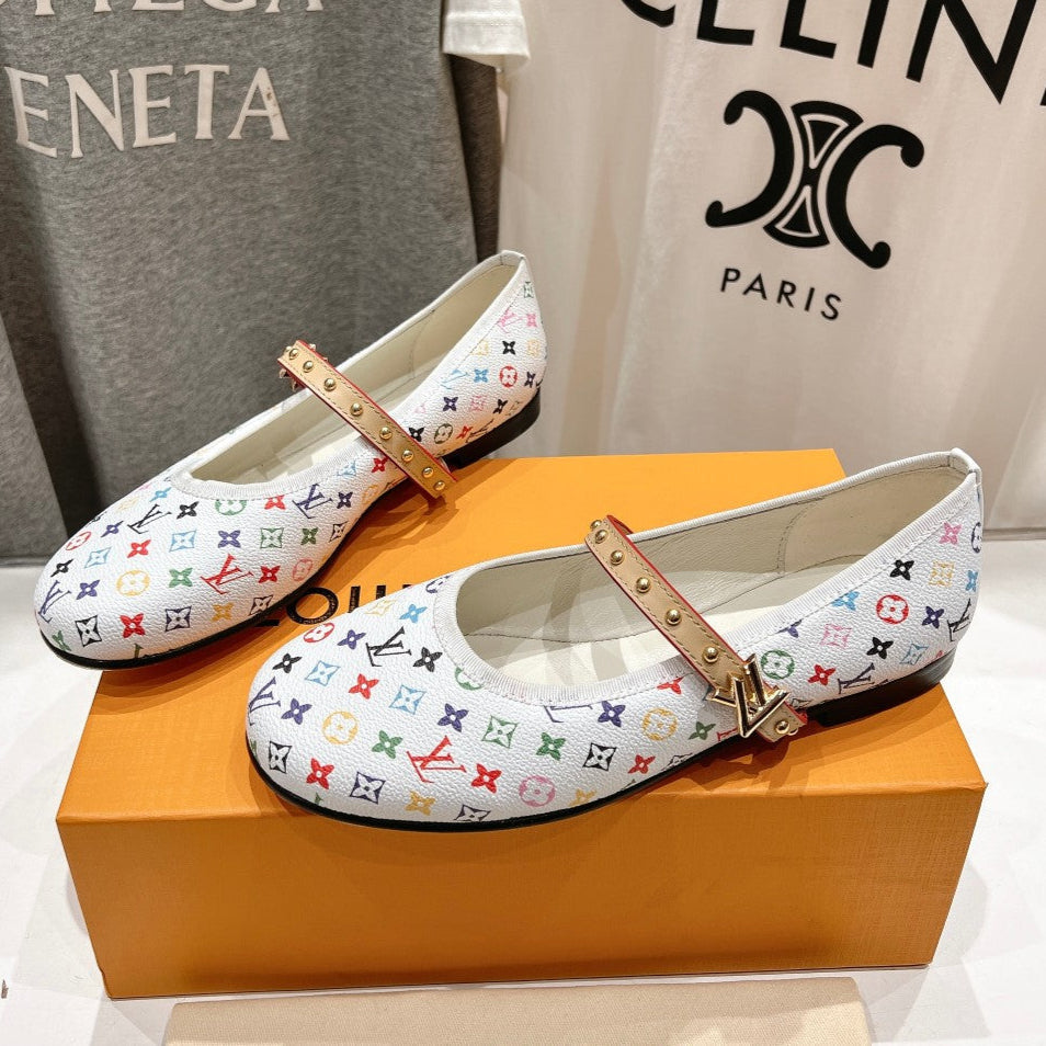 MARY JANE FLAT IN WHITE MONOGRAM CALFSKIN - 35