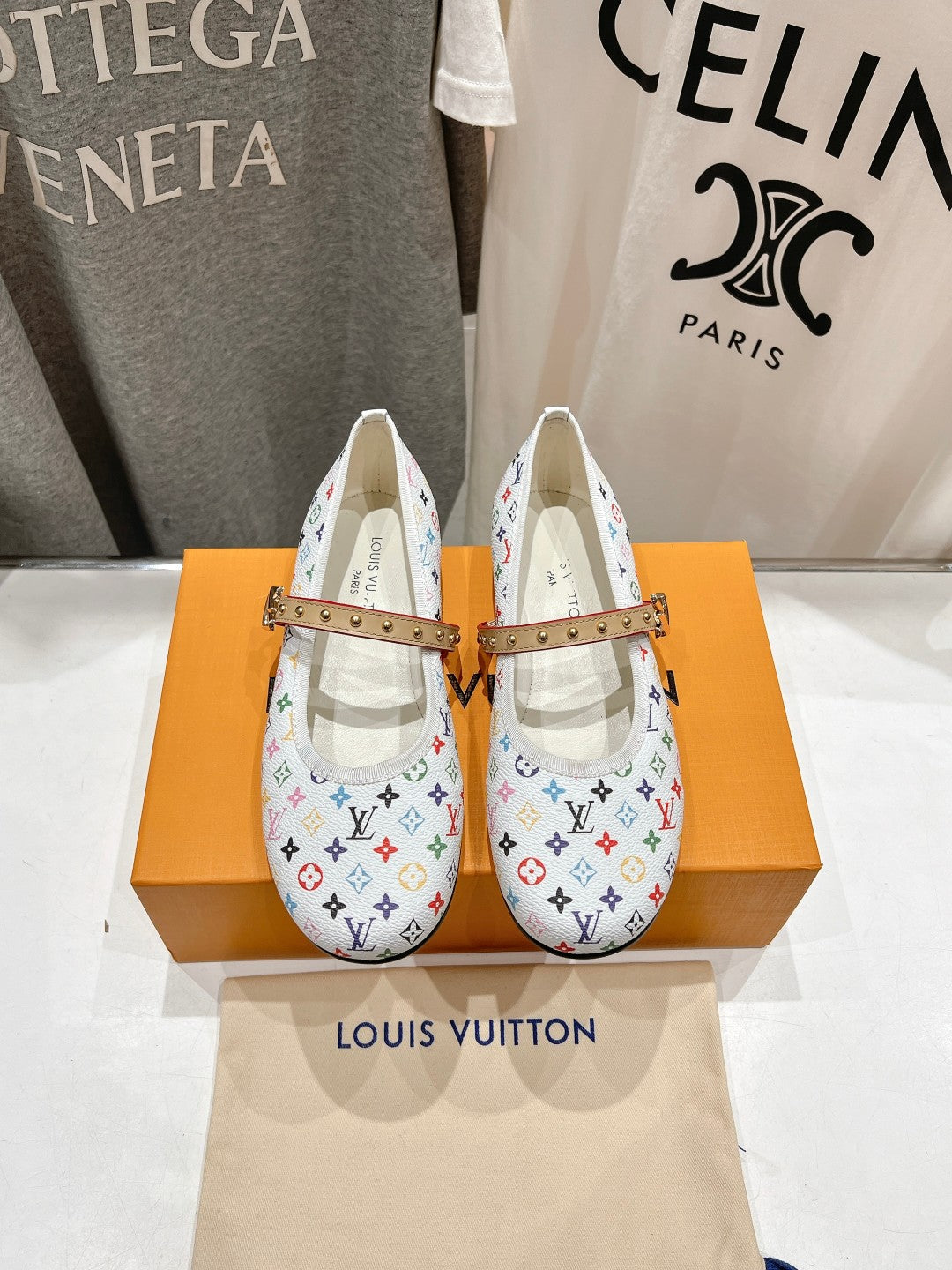 MARY JANE FLAT IN WHITE MONOGRAM CALFSKIN - 35