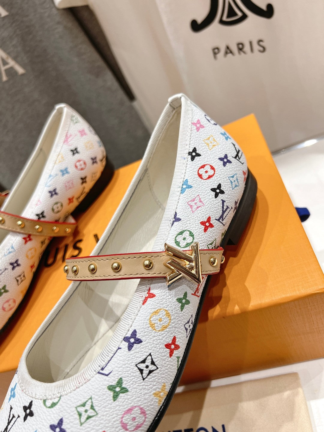 MARY JANE FLAT IN WHITE MONOGRAM CALFSKIN - 35