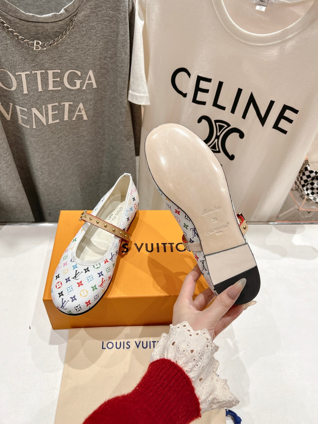 MARY JANE FLAT IN WHITE MONOGRAM CALFSKIN - 35