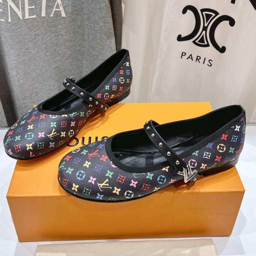 MARY JANE FLAT IN BLACK  MONOGRAM CALFSKIN - 35
