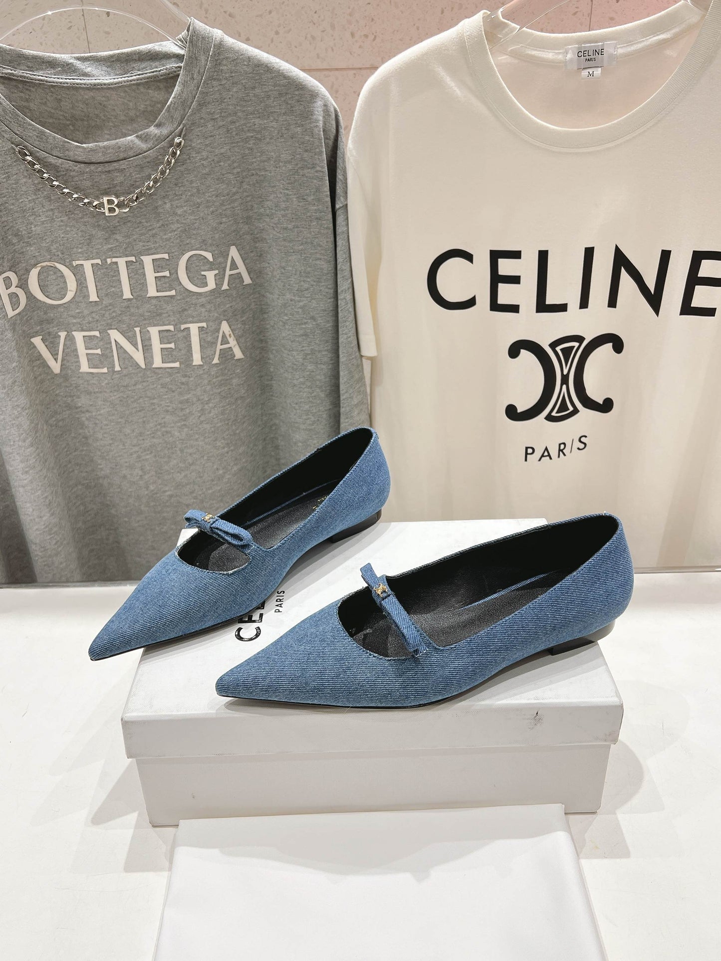 SUZY POINTY TOE BALLERINA IN BLUE DENIM - 34