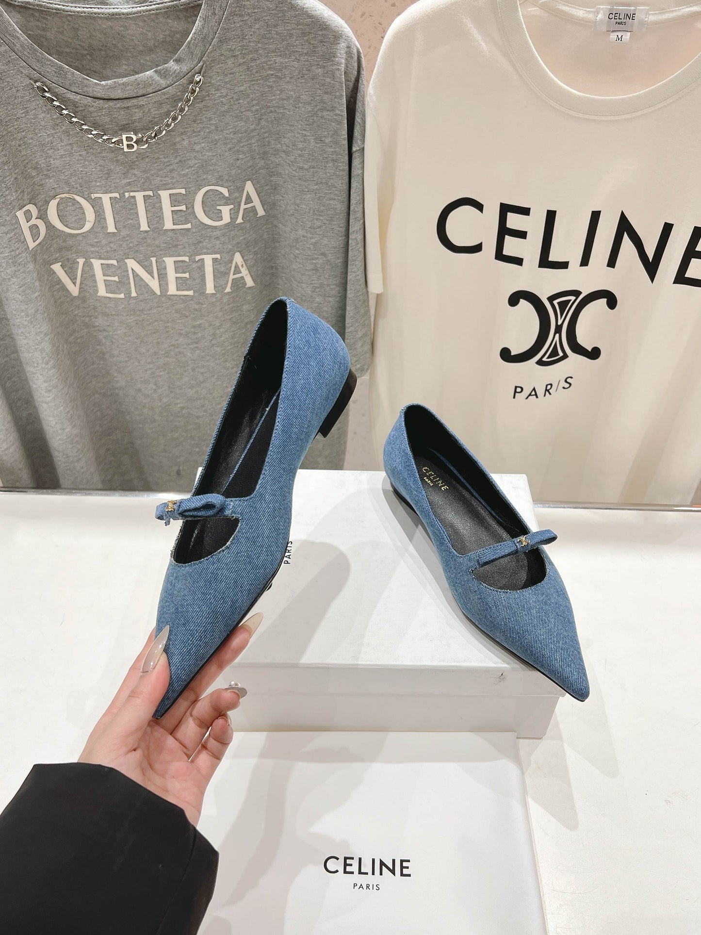 SUZY POINTY TOE BALLERINA IN BLUE DENIM - 34