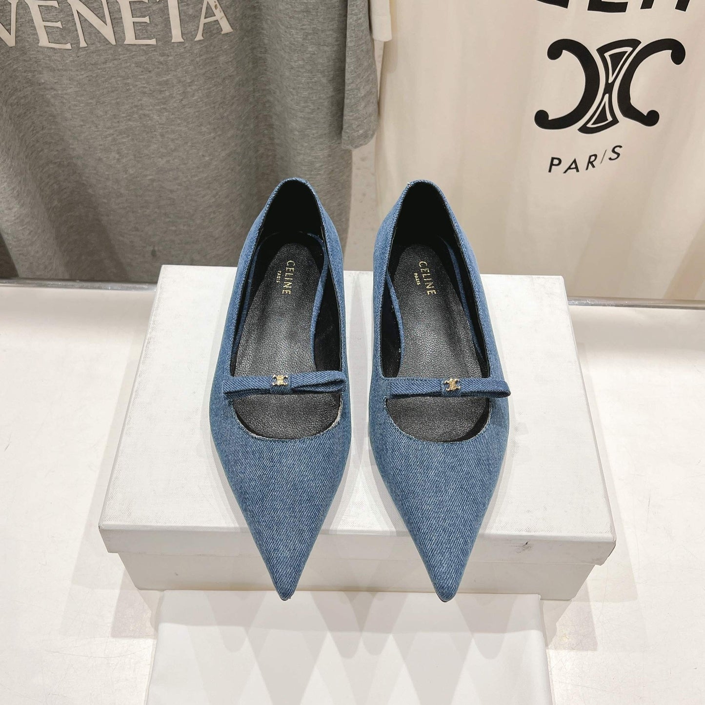 SUZY POINTY TOE BALLERINA IN BLUE DENIM - 34