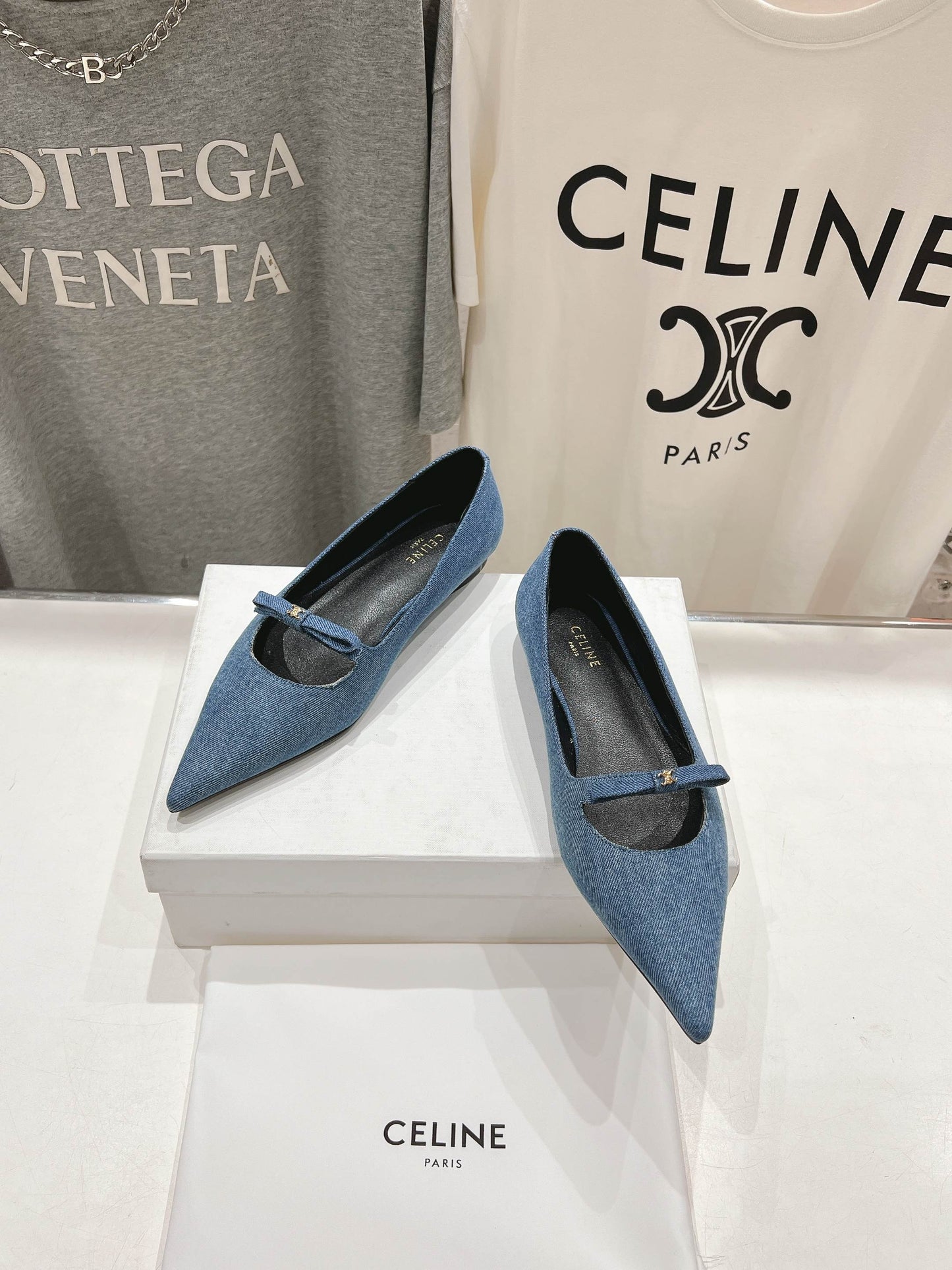 SUZY POINTY TOE BALLERINA IN BLUE DENIM - 34