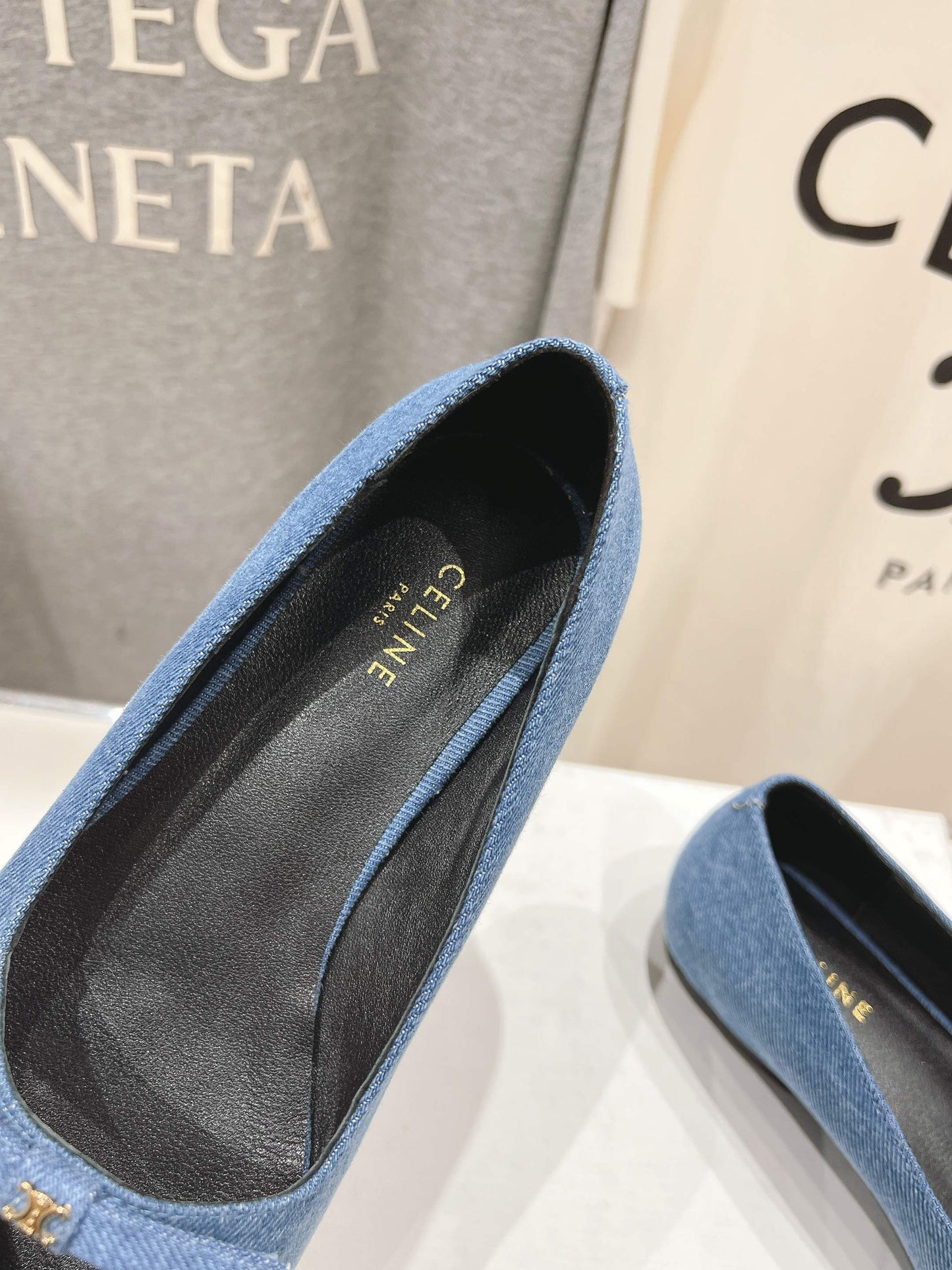 SUZY POINTY TOE BALLERINA IN BLUE DENIM - 34