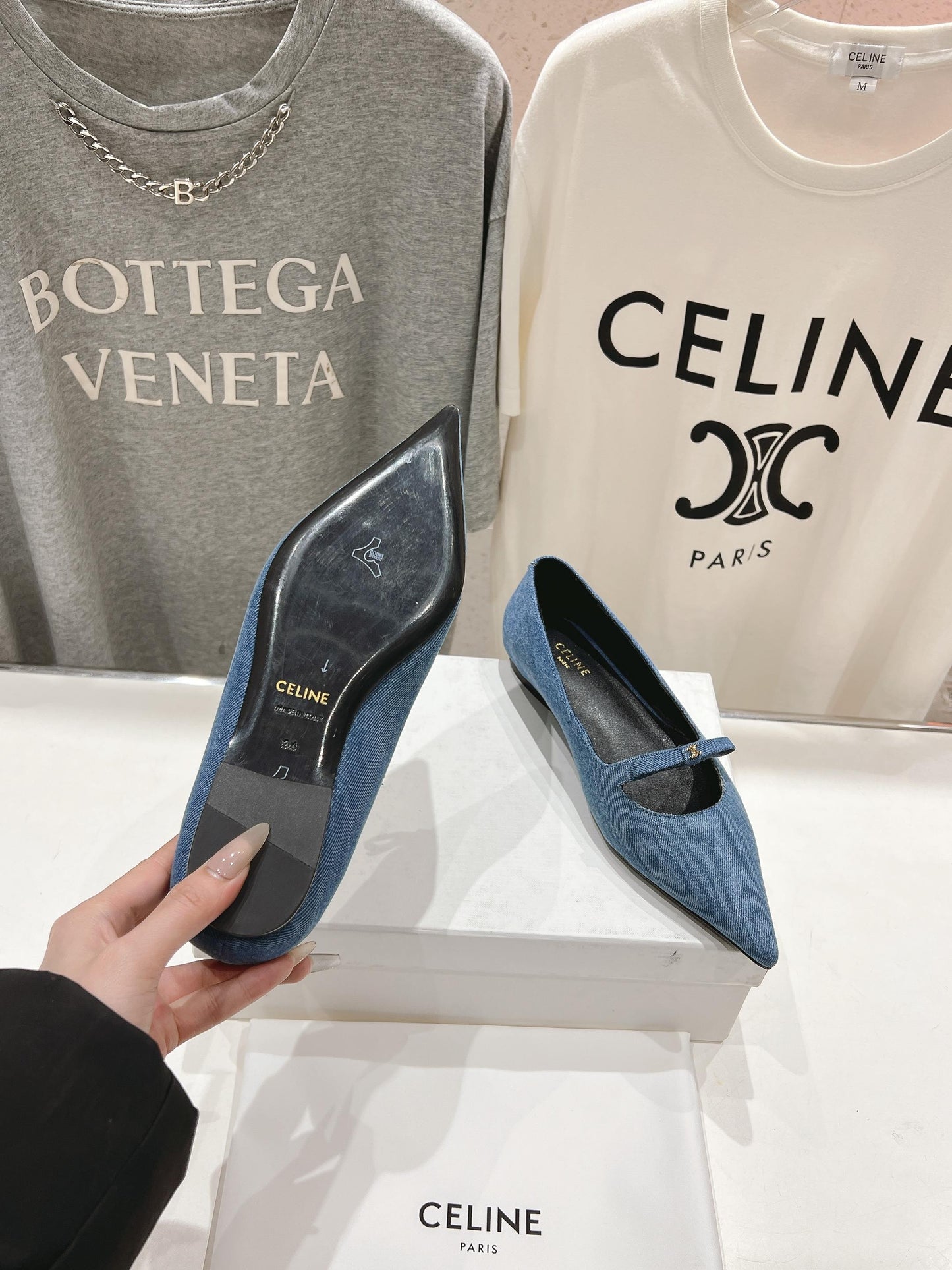 SUZY POINTY TOE BALLERINA IN BLUE DENIM - 34