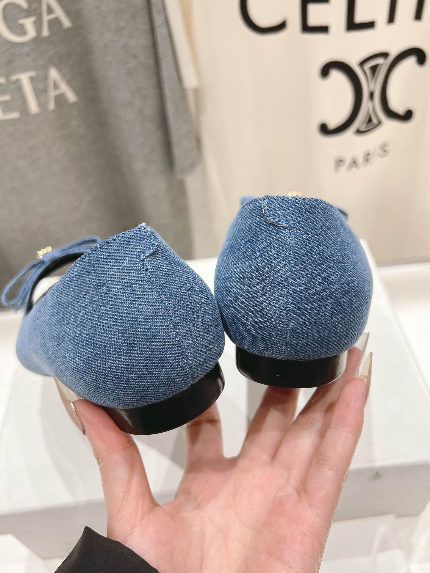 SUZY POINTY TOE BALLERINA IN BLUE DENIM - 34