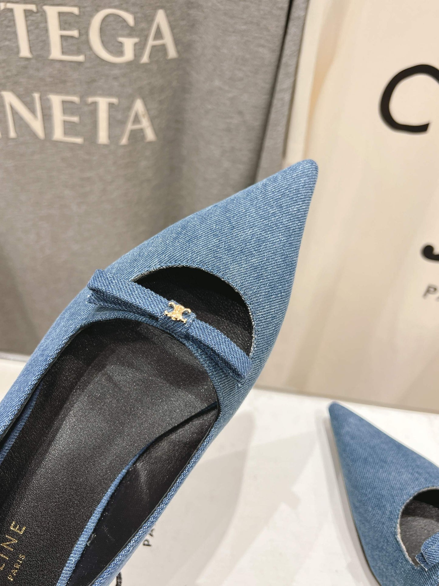 SUZY POINTY TOE BALLERINA IN BLUE DENIM - 34