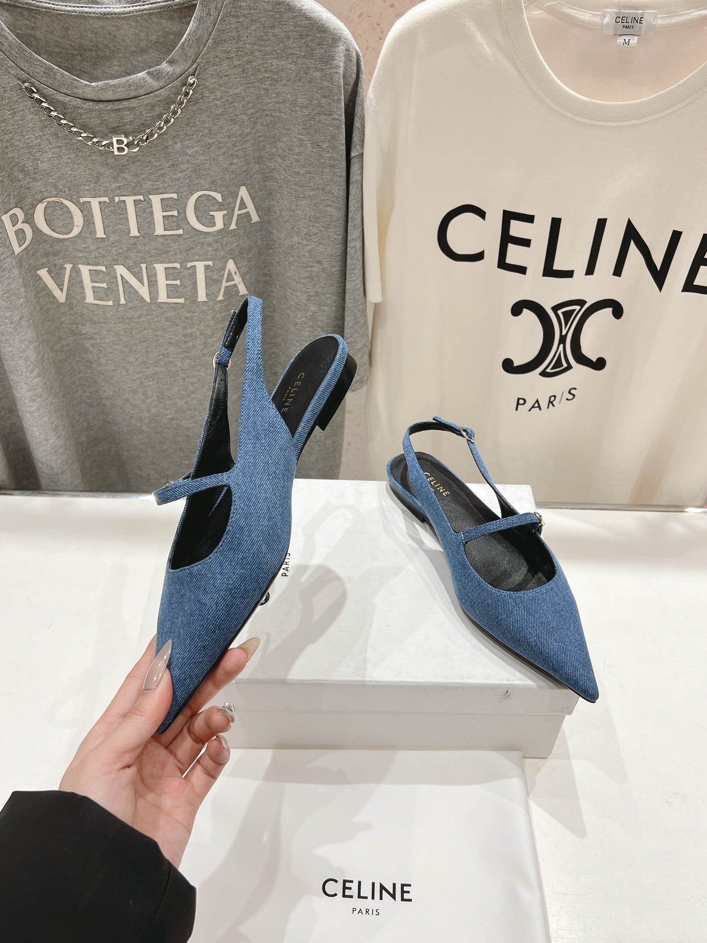 JUDY FLAT SLINGBACK IN BLUE DENIM - 34