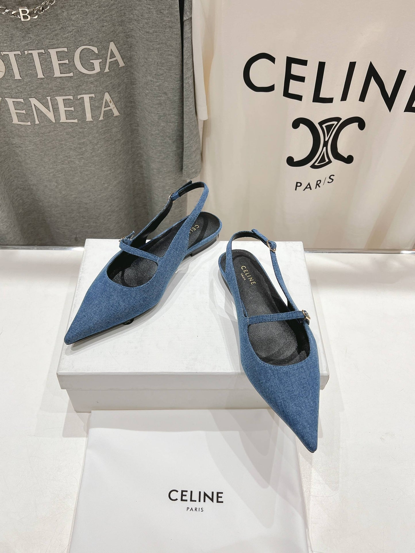 JUDY FLAT SLINGBACK IN BLUE DENIM - 34
