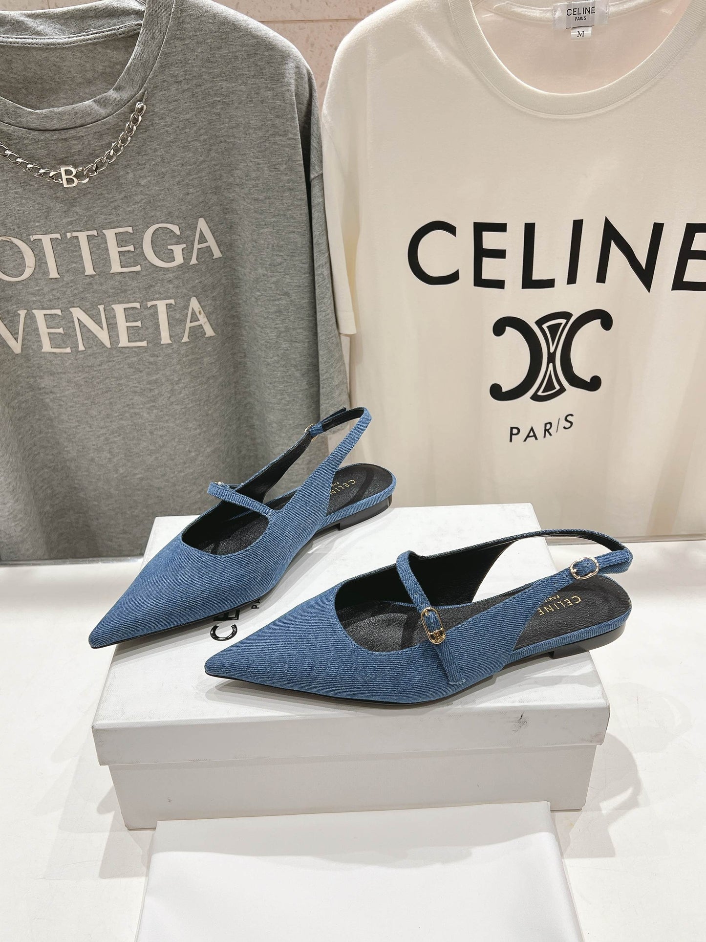 JUDY FLAT SLINGBACK IN BLUE DENIM - 34