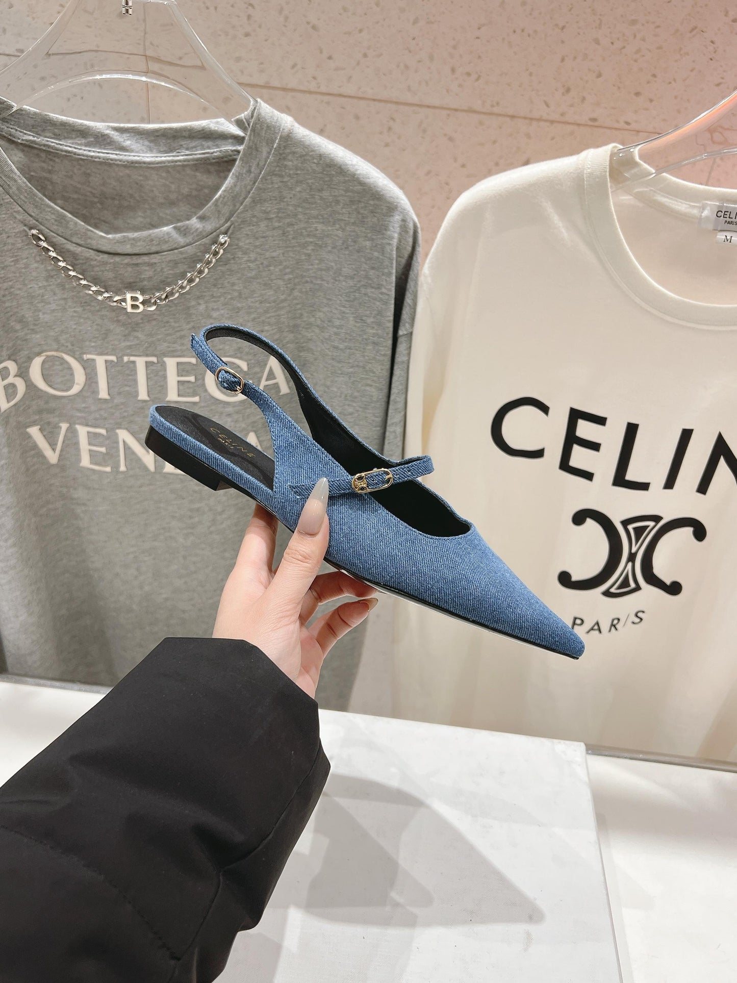JUDY FLAT SLINGBACK IN BLUE DENIM - 34
