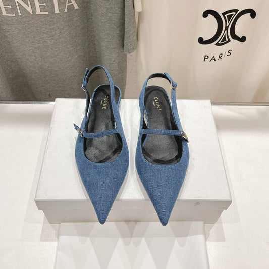 JUDY FLAT SLINGBACK IN BLUE DENIM - 34