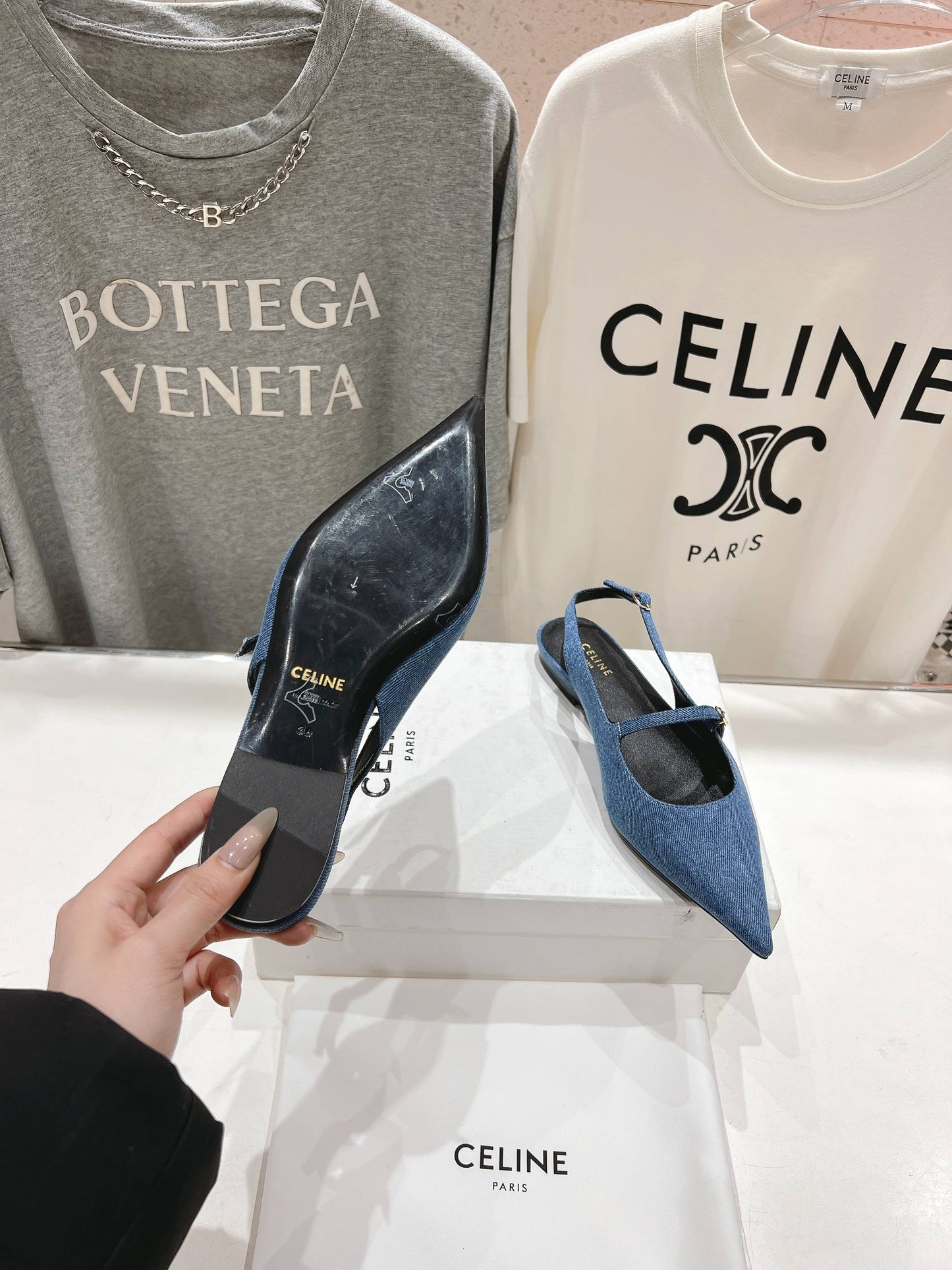 JUDY FLAT SLINGBACK IN BLUE DENIM - 34