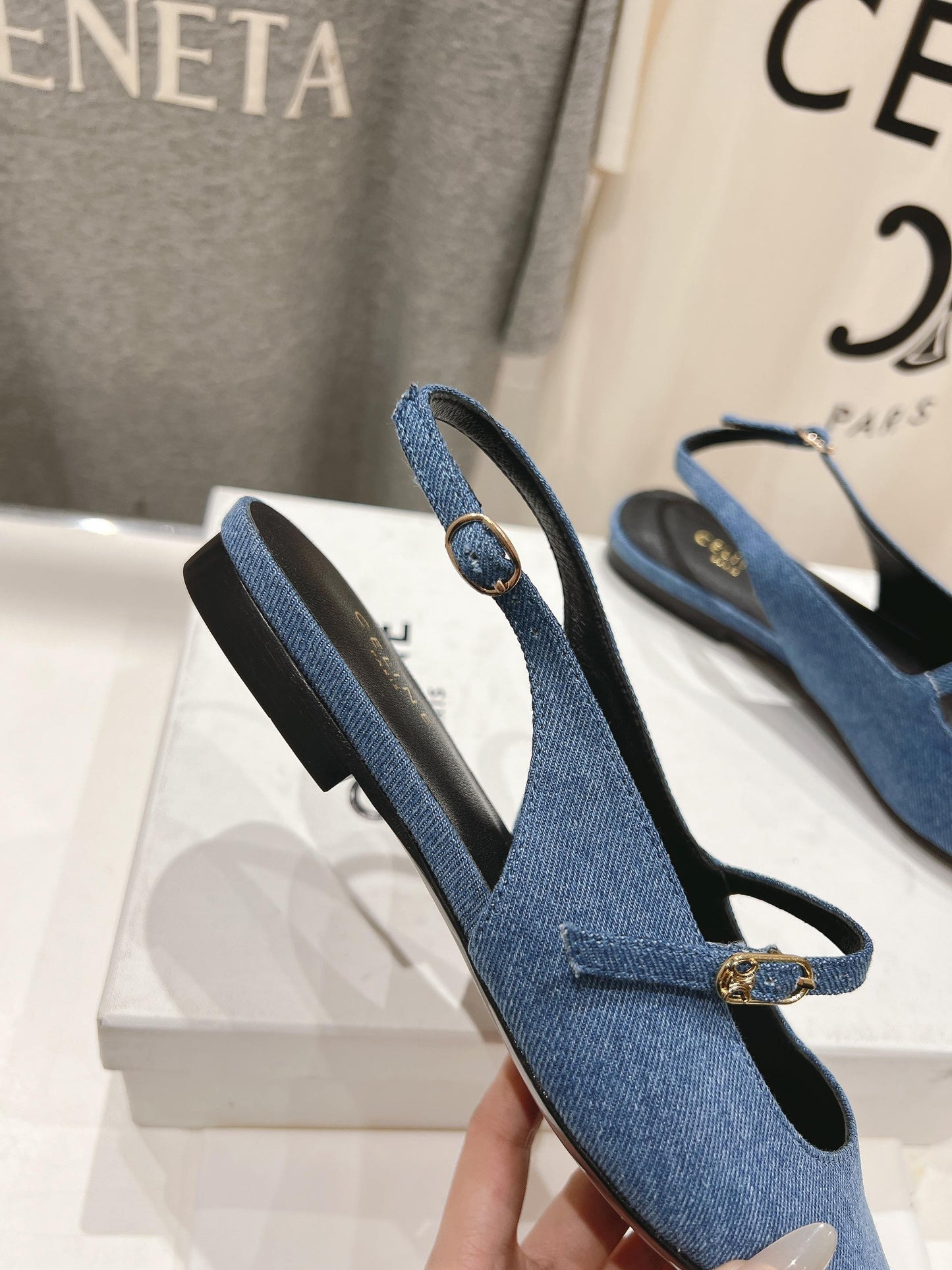 JUDY FLAT SLINGBACK IN BLUE DENIM - 34