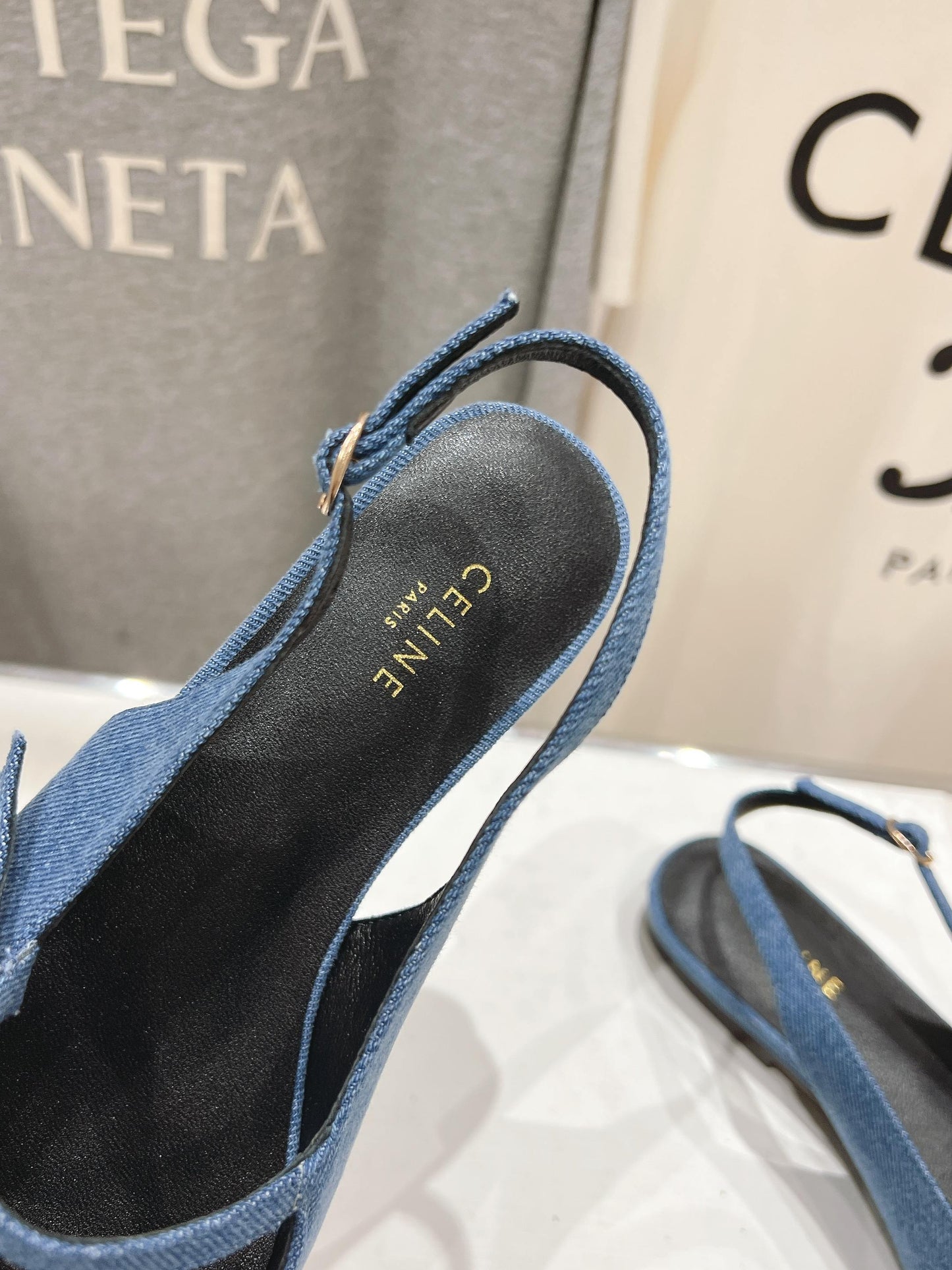 JUDY FLAT SLINGBACK IN BLUE DENIM - 34
