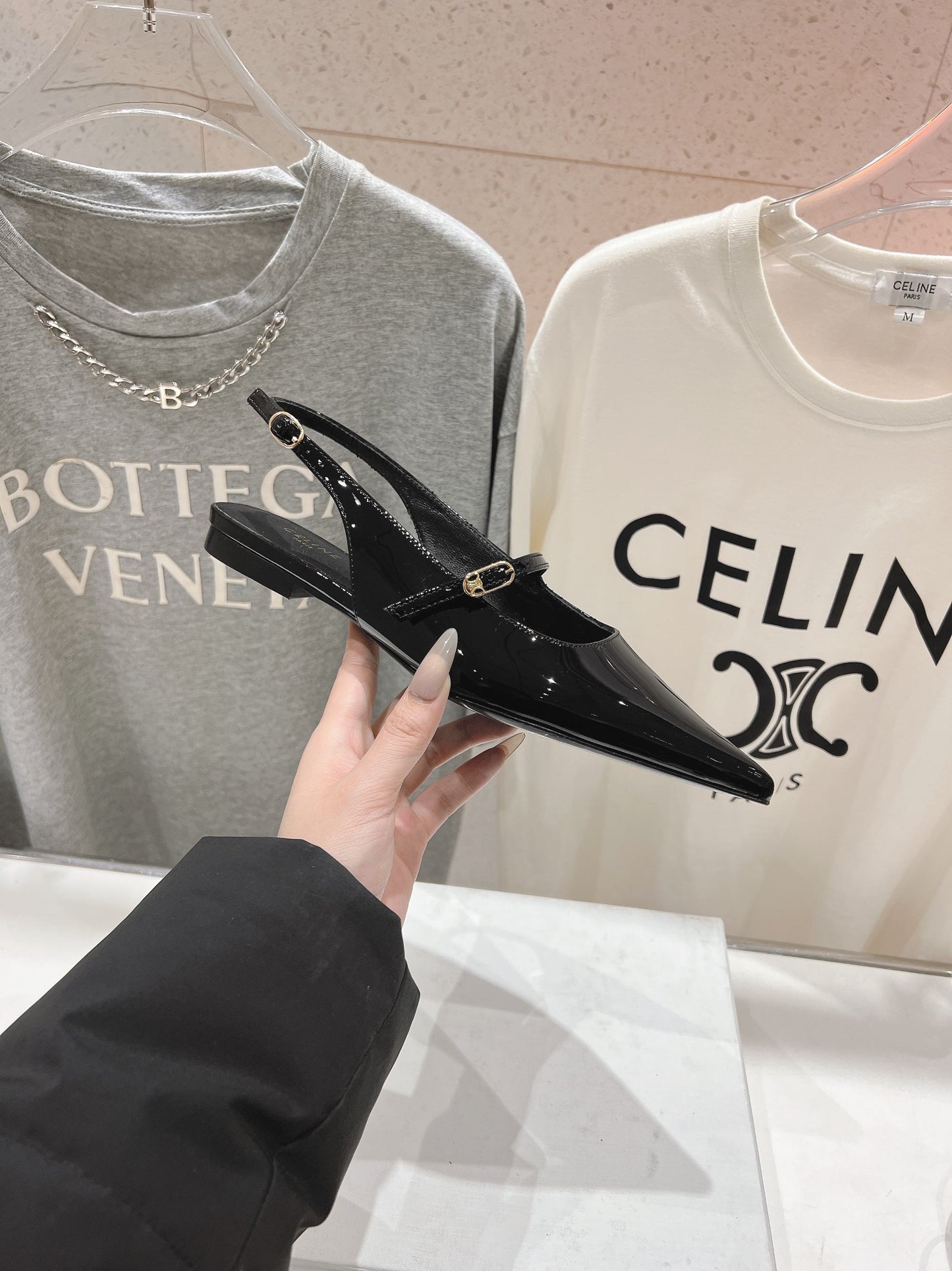 JUDY FLAT SLINGBACK IN BLACK PATENT CALFSKIN - 34