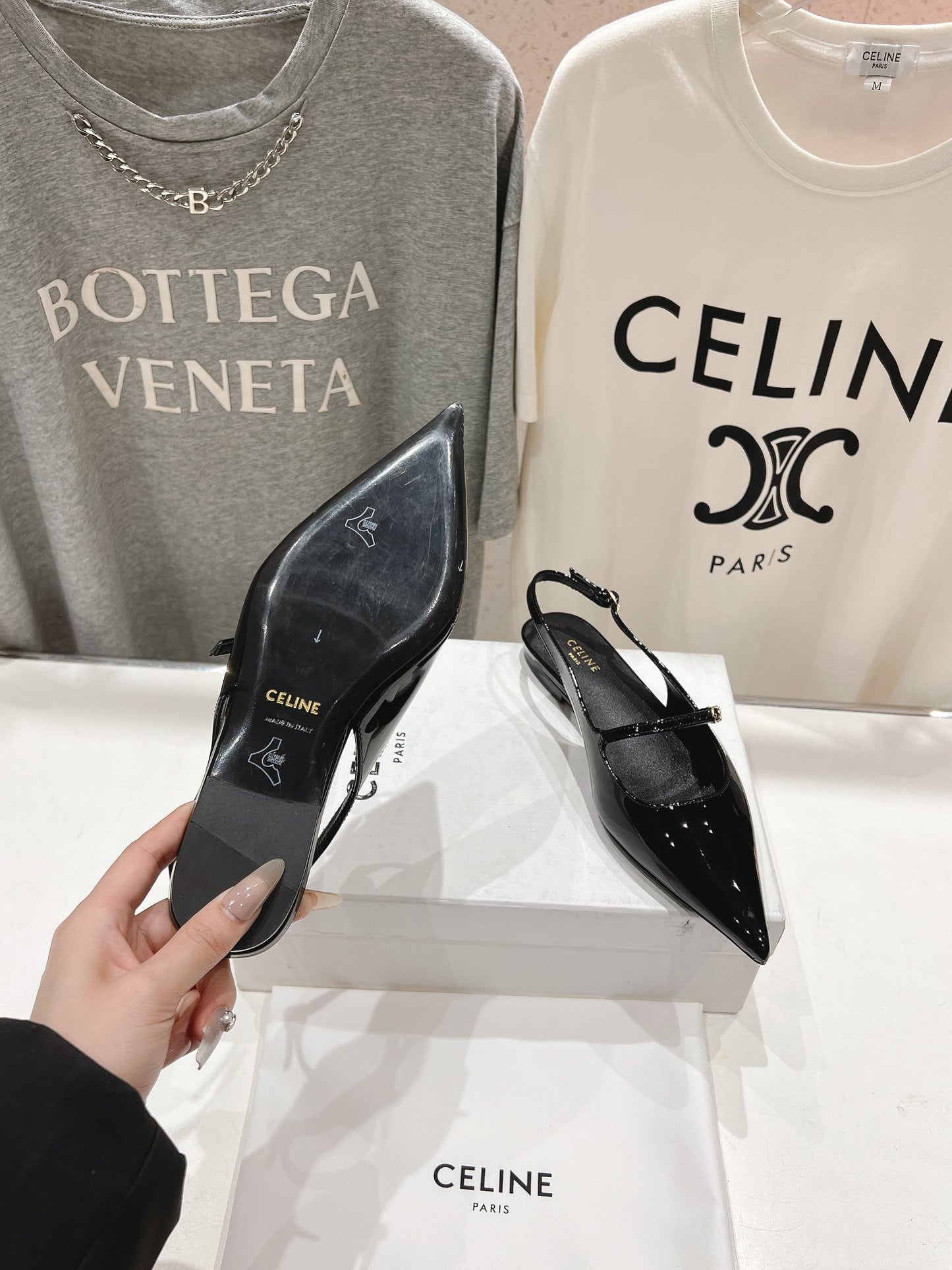 JUDY FLAT SLINGBACK IN BLACK PATENT CALFSKIN - 34