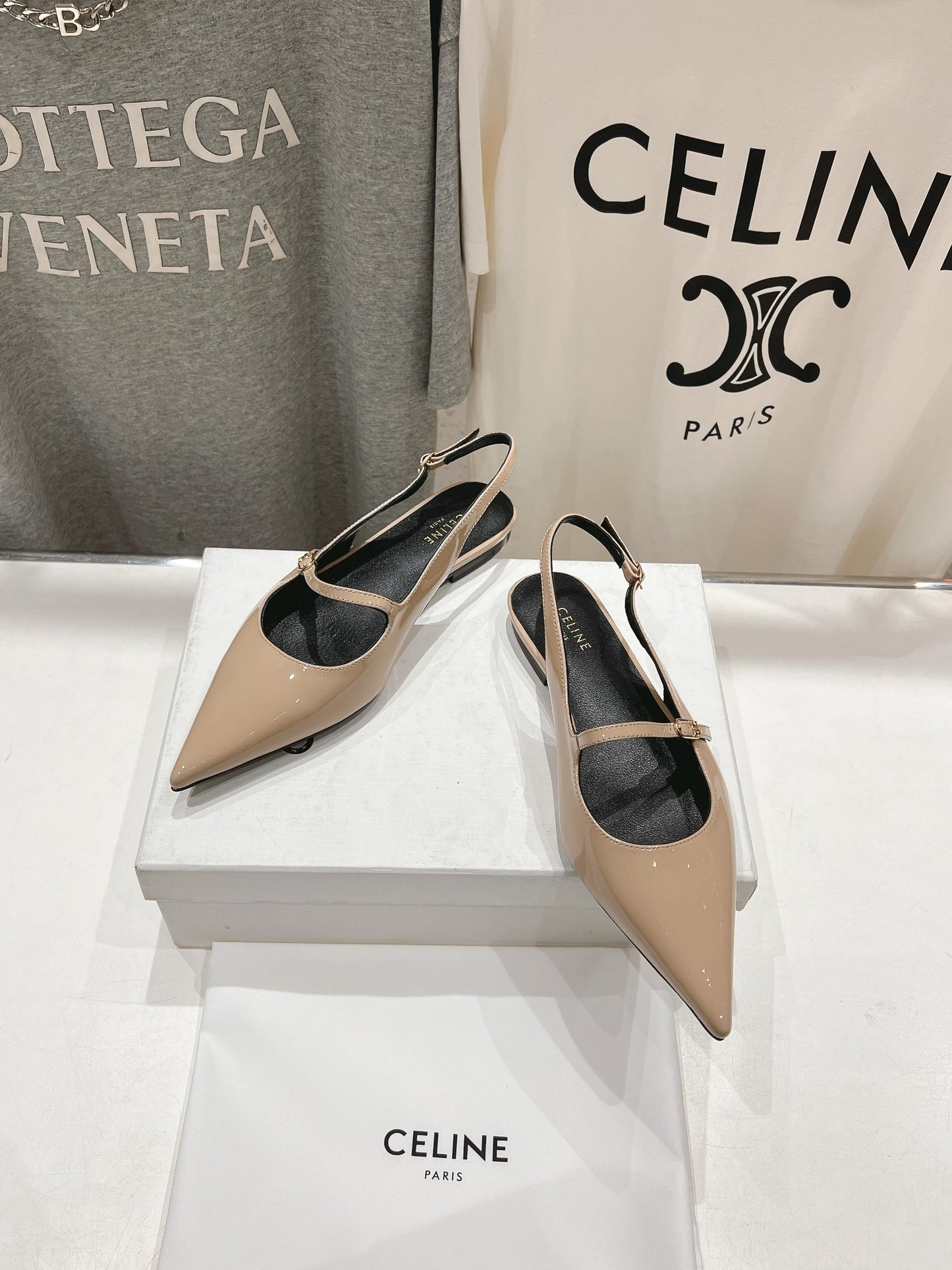 JUDY FLAT SLINGBACK IN TAN BEIGE PATENT CALFSKIN - 34