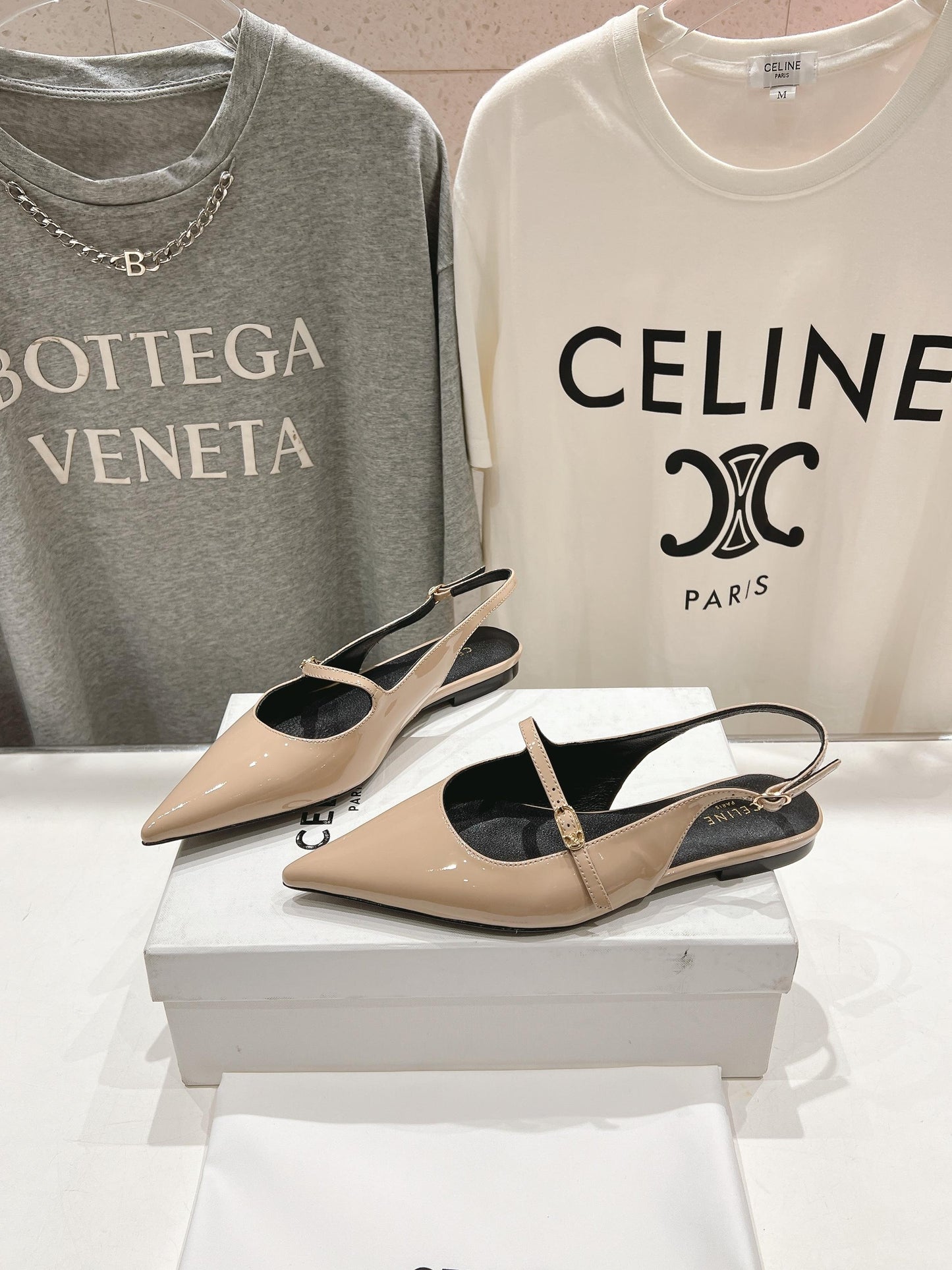 JUDY FLAT SLINGBACK IN TAN BEIGE PATENT CALFSKIN - 34
