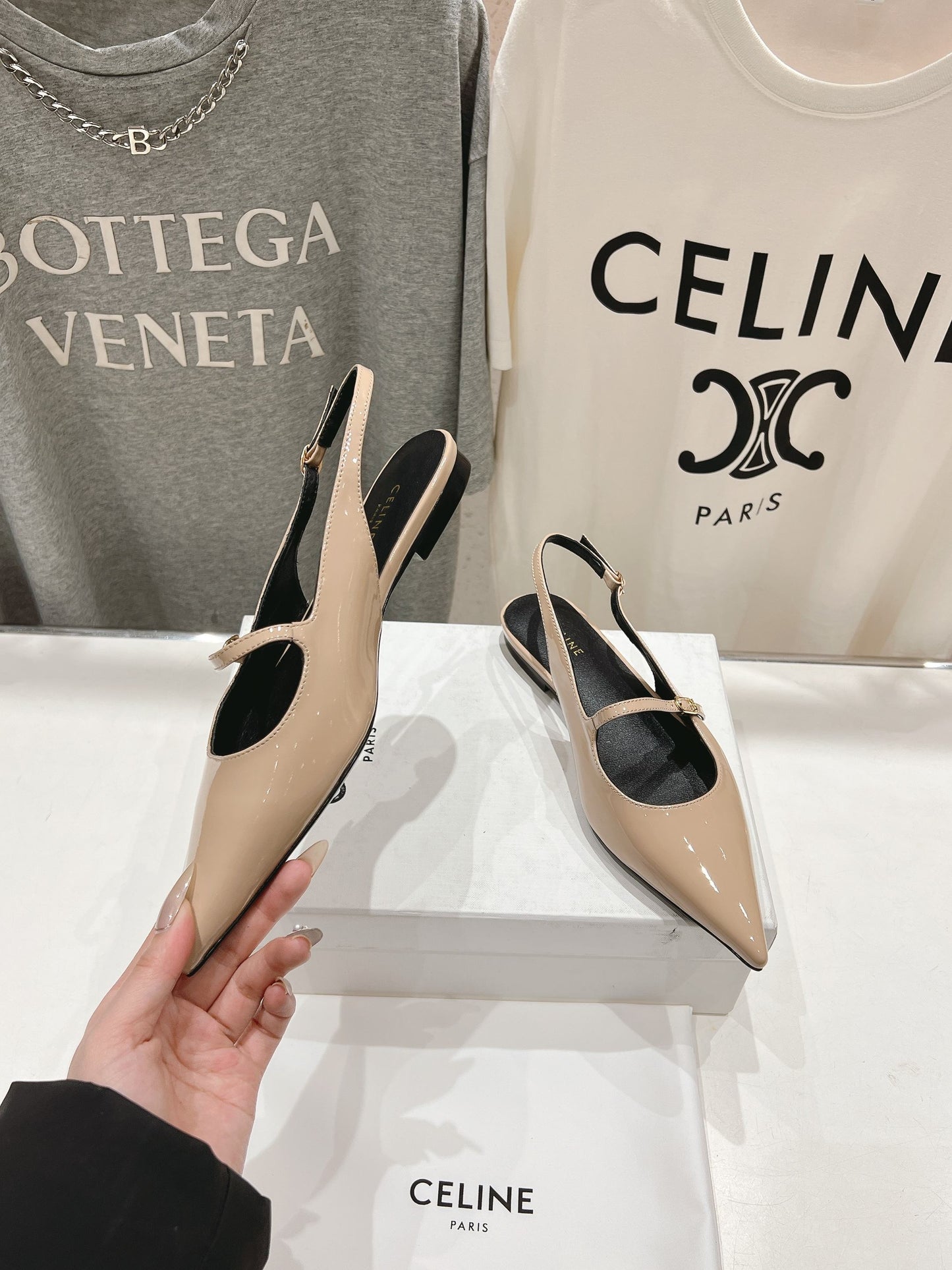 JUDY FLAT SLINGBACK IN TAN BEIGE PATENT CALFSKIN - 34